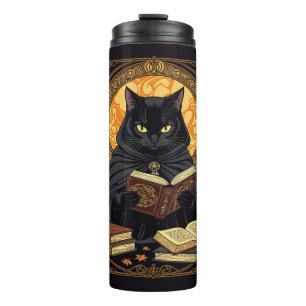 Halloween in Hardcover Eine Katze liest Bücher Thermosbecher