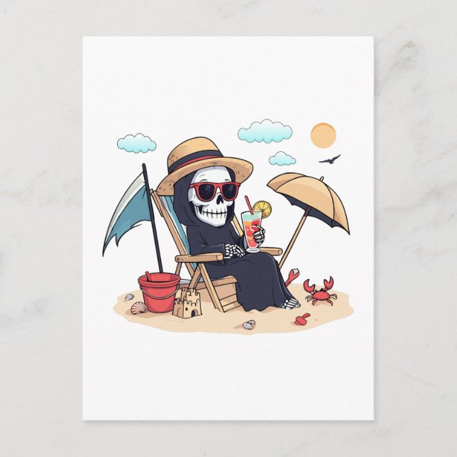 Halloween in Summer – Grim Reaper on the Beach Postkarte (Vorderseite)