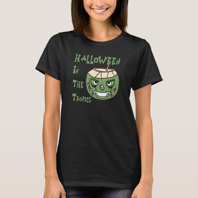 Halloween In The Tropics Coconut Face Jack O Lante T-Shirt (Vorderseite)