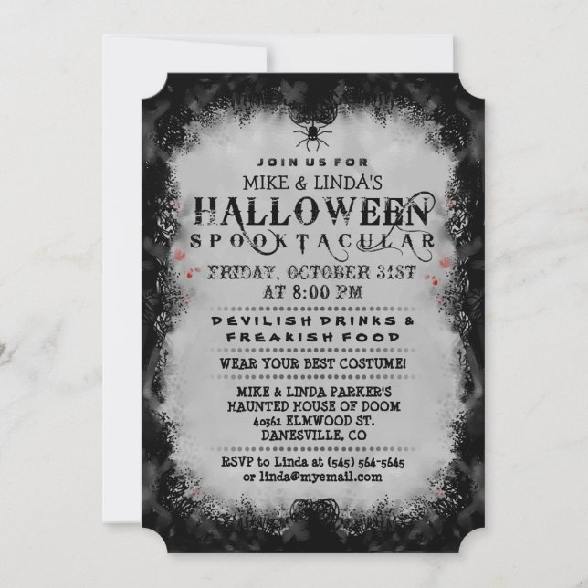 Halloween invitation gothique noir et gris de (Devant)