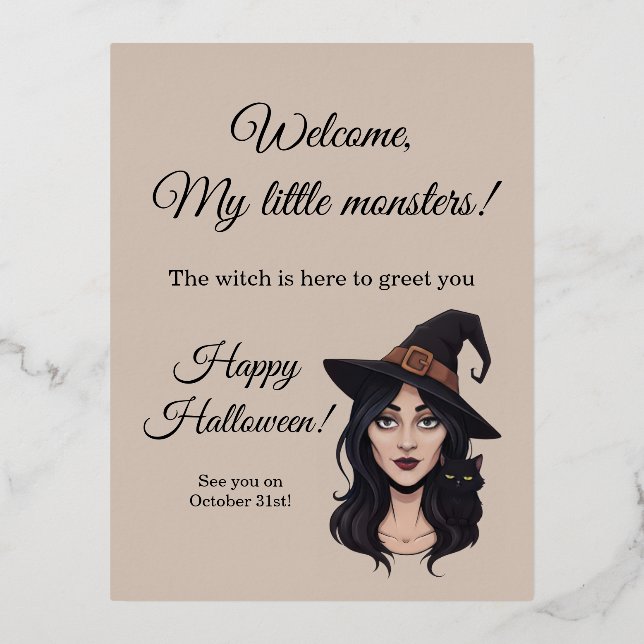 Halloween Invitation | Spooky Witch Greeting Card Folie Einladungspostkarte (Vorderseite)