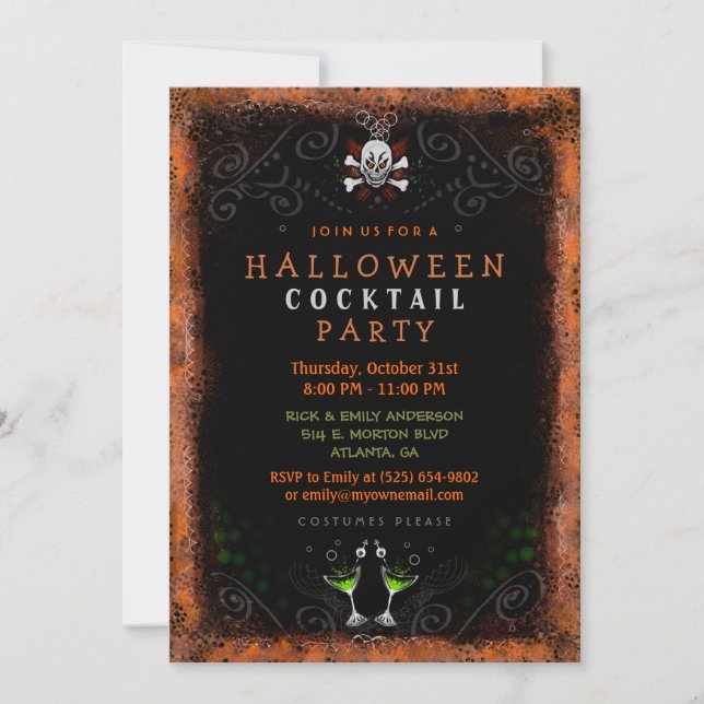 Halloween Invite - Grenze mit Skull & Cocktails Einladung (Vorderseite)