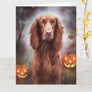 Halloween Irischer Roter Setter mit Kürbissen Grus Karte