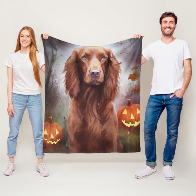 Halloween Irish Red Setter mit Pumpkins Beängstige Fleecedecke (Beispiel)