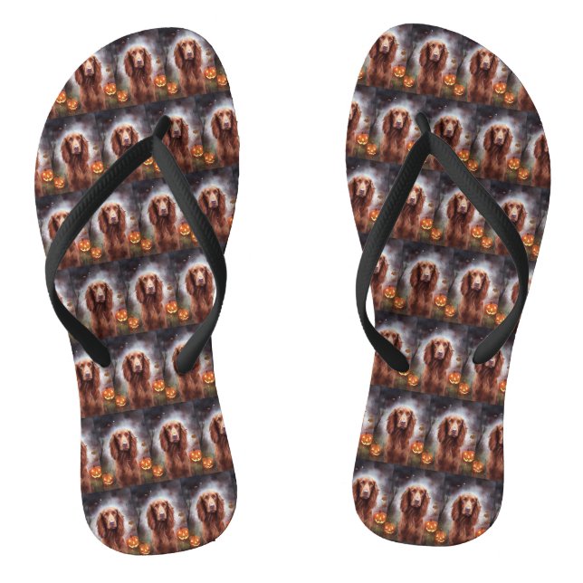 Halloween Irish Red Setter mit Pumpkins Beängstige Flip Flops (Fußbett)