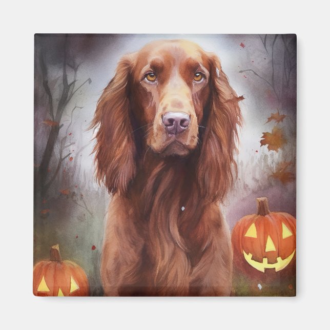 Halloween Irish Red Setter mit Pumpkins Beängstige Magnet (Vorne)