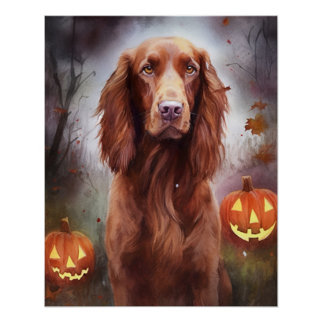 Halloween Irish Red Setter mit Pumpkins Beängstige Poster (Vorderseite)