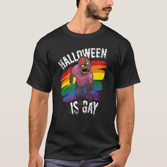 Halloween is Gay Gay Pride Zombie Lazy Costume T-Shirt (Vorderseite)