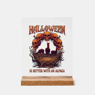 Halloween ist besser Alpaka Orange Schädel Spinne  Acrylschild