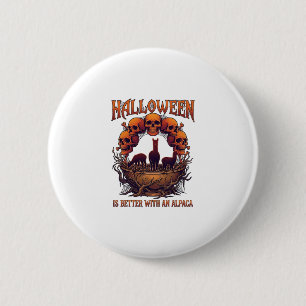 Halloween ist besser Alpaka Orange Schädel Spinne Button