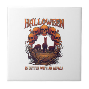 Halloween ist besser Alpaka Orange Schädel Spinne Fliese