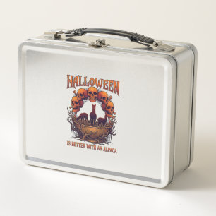 Halloween ist besser Alpaka Orange Schädel Spinne Metall Brotdose