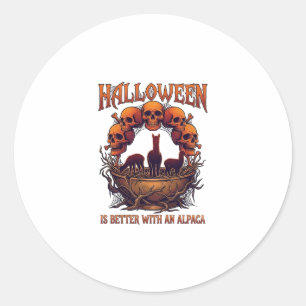 Halloween ist besser Alpaka Orange Schädel Spinne Runder Aufkleber