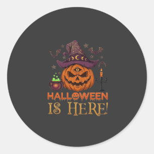 Halloween ist da Kürbis Hexenhut Magischer Kessel Runder Aufkleber
