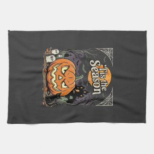 Halloween ist die Saison Kürbis Katzen Design_1 Geschirrtuch