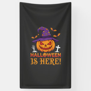 Halloween ist hier Hexe Kürbis Vektor Banner