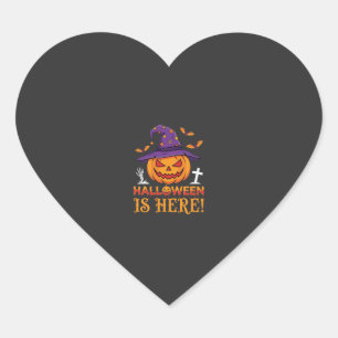 Halloween ist hier Hexe Kürbis Vektor Herz-Aufkleber