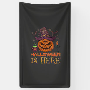 Halloween ist hier Kürbis Hexenhut Magischer Kesse Banner
