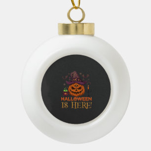 Halloween ist hier Kürbis Hexenhut Magischer Kesse Keramik Kugel-Ornament