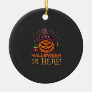 Halloween ist hier Kürbis Hexenhut Magischer Kesse Keramik Ornament