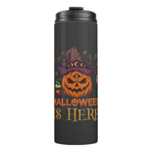 Halloween ist hier Kürbis Hexenhut Magischer Kesse Thermosbecher