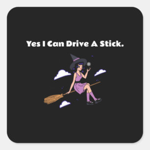 Halloween - Ja, ich kann einen Stick fahren Quadratischer Aufkleber
