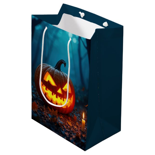 Halloween-Jack in Holz Mittlere Geschenktüte (Vorderseite Schrägansicht)