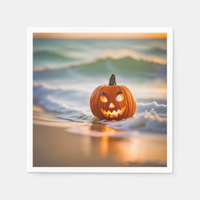 Halloween Jack-o-Lantern am Strand Serviette (Vorderseite)