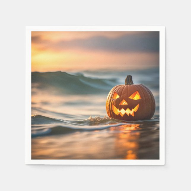 Halloween Jack-o-Lantern an der Küste Serviette (Vorderseite)