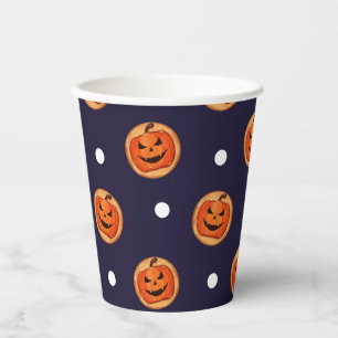 Halloween Jack-O-Lantern Cookie Navy Polka Dots Pappbecher