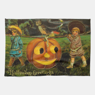 Halloween Jack-o-Lantern Ernteabend von Kindern Geschirrtuch