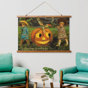 Halloween Jack-o-Lantern Ernteabend von Kindern Wandteppich Mit Holzrahmen