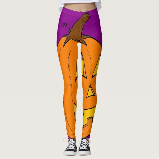 Halloween Jack o' Lantern Lila Leggings (Vorderseite)