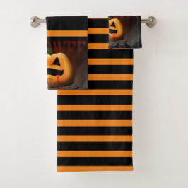 Halloween Jack O' Lantern Orange und Black Badhandtuch Set