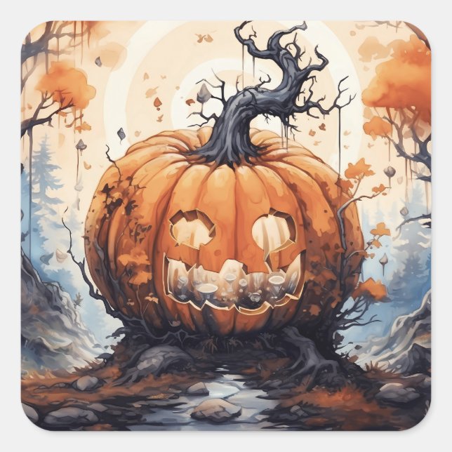 Halloween Jack O' Lantern Pumpkin Quadratischer Aufkleber (Vorderseite)