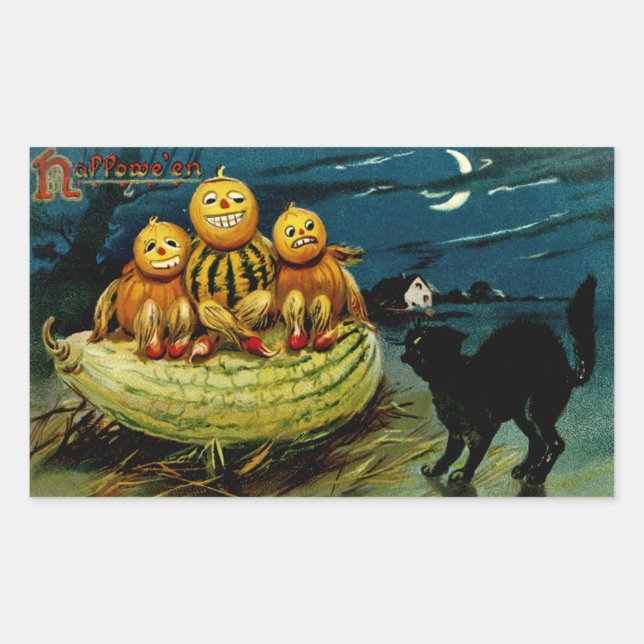 Halloween Jack-o-Lantern Pumpkin Trio Rechteckiger Aufkleber (Vorderseite)