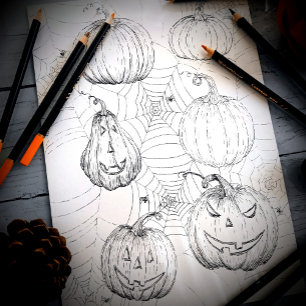 Halloween-Jack-o’-lantern Pumpkins-Farbseite Poster