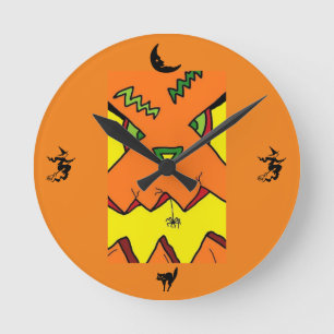 Halloween Jack-O-Lantern & Spider Clock Runde Wanduhr