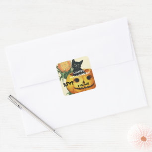 HALLOWEEN Jack O' Lantern und Black Cat Quadratischer Aufkleber
