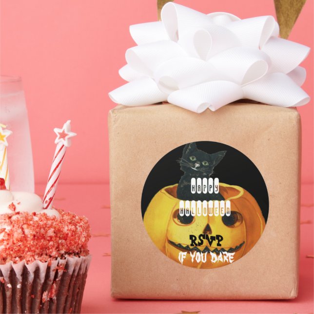 HALLOWEEN Jack O' Lantern und Black Cat Runder Aufkleber (Party)