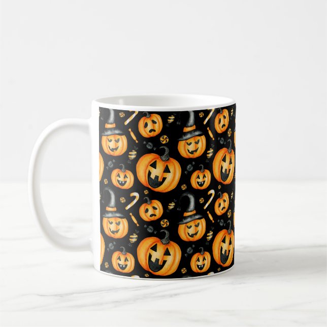 Halloween Jack-o-Lantern und Candy Pattern Kaffeetasse (Links)