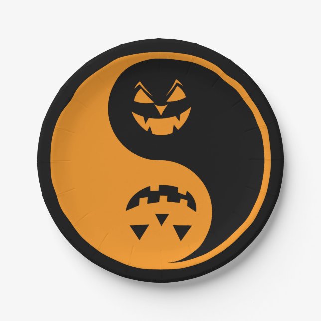 Halloween Jack o-lantern Yin Yang Pappteller (Vorderseite)