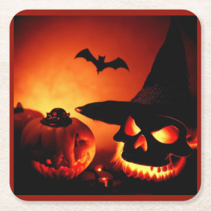 Halloween - Jack-O-Lanterns 6 Rechteckiger Pappuntersetzer