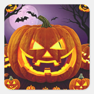 Halloween Jack-o-Lanterns und Fledermäuse Quadratischer Aufkleber