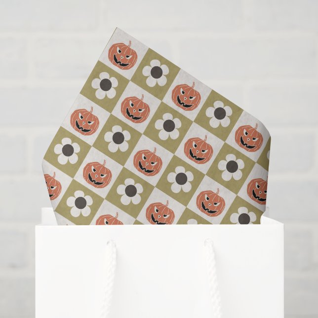 Halloween Jack-o-Laternen und daisy Schachbrett Seidenpapier (Geschenktüte)