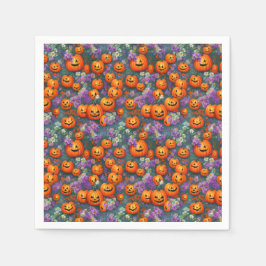 Halloween-Jack-o'-Laternen und violette Blumen Serviette
