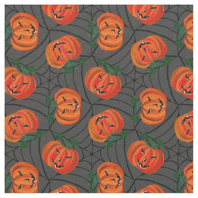 Halloween Jack o'lantern CobwebPattern Pumpkins Stoff (Nahaufnahme)