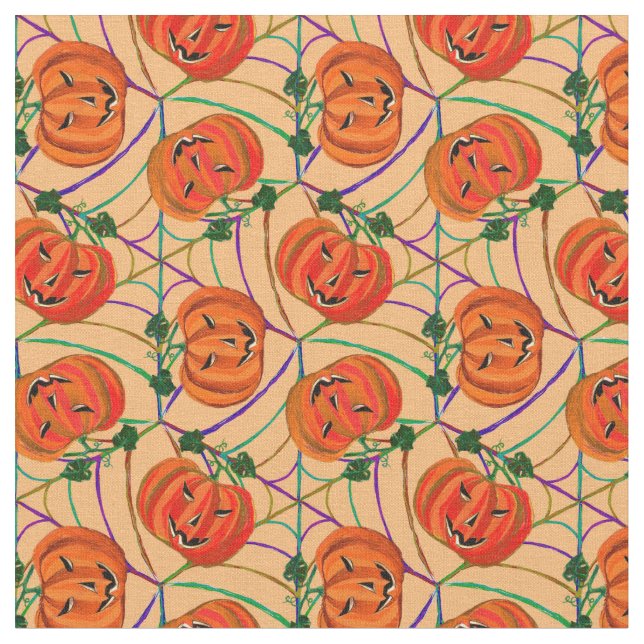 Halloween Jack o'lantern CobwebPattern Pumpkins Stoff (Nahaufnahme)