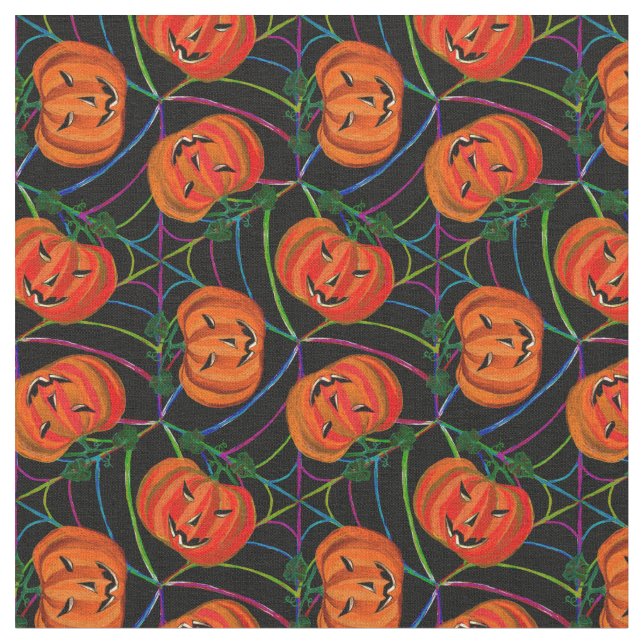 Halloween Jack o'lantern CobwebPattern Pumpkins Stoff (Nahaufnahme)