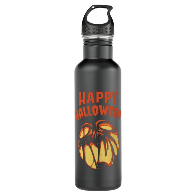 Halloween Jack o'Lantern Kürbis Edelstahlflasche (Vorderseite)